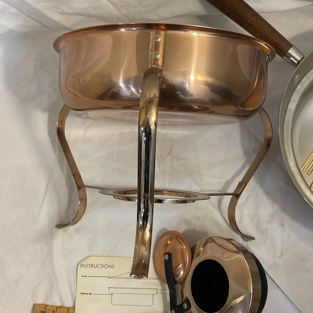 Copper Chafing Dish Fondue Set W/ Walnut Handle Great for Serving Copper Chafing